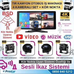Tır ve Kamyon 10.36" Dokunmatik 4 Kameralı 256 GB Destekli Kör Nokta Uyarı Sistemli Kamera Seti