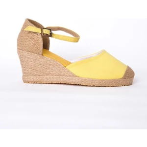 Gerçek Elişi Burnu Hasır Dolgu Topuk Sarı Keten Hasır Espadril Handmade