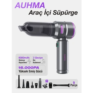 AHV-01 Kablosuz Güçlü Araç Süpürgesi ve Hava Üfleyici | 16000PA Vakum Gücü | 3 Kademeli Hız | 9 Parça Aksesuar