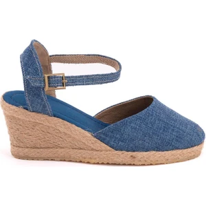 Gerçek Elişi Topuğu Açık Bilekten Bantlı Dolgu Topuk Keten Hasır Espadril Handmade