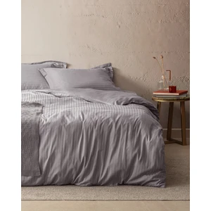 Madame Coco Elicia Çift Kişilik %100 Pamuk Çizgili Saten Nevresim Takımı - Koyu Gri