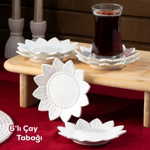2338 Güneş Motifli 6lı Porselen Çay Tabağı Seti Beyaz - 11,5cm