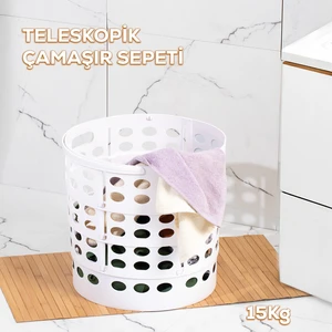 25100 Teleskopik Katlanır Sepet Katlanabilir Çamaşır Sepeti Orta Boy Katlanır Çamaşır Sepeti Beyaz 15LT