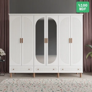 Soho 6 Kapaklı Aynalı Çekmeceli Mdf Gardırop