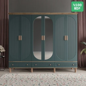 Soho 6 Kapaklı Aynalı Çekmeceli Mdf Gardırop