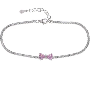 Fiyonk Model Pembe Zirkon Taşlı 925 Ayar Gümüş Ince Suyolu Kadın Bileklik