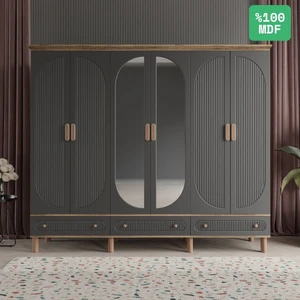 Soho 6 Kapaklı Aynalı Çekmeceli Mdf Gardırop
