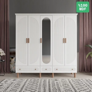 Soho 5 Kapaklı Aynalı Çekmeceli Mdf Gardırop
