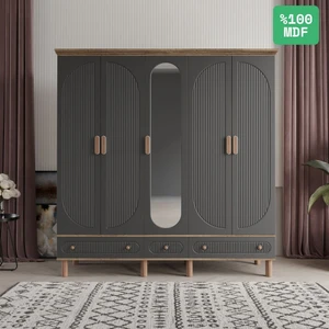 Soho 5 Kapaklı Aynalı Çekmeceli Mdf Gardırop
