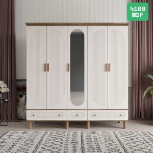 Soho 5 Kapaklı Aynalı Çekmeceli Mdf Gardırop