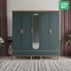 Soho 5 Kapaklı Aynalı Çekmeceli Mdf Gardırop
