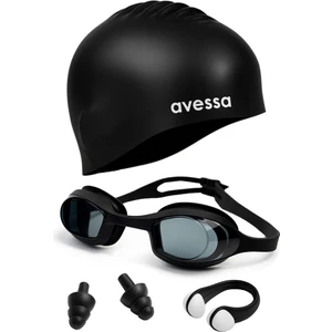 4'lü Siyah Deniz Havuz Seti Yüzücü Gözlüğü Silikon Havuz Bonesi Burun ve Kulak Tıkacı Havuz Gözüğü