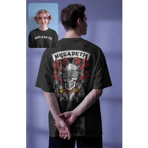 Unisex Kuru Kafalı Megadeth Sırt Baskılı Tişört, Oversize Rock Band Temalı T-Shirt