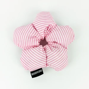 El Yapımı Çiçek Model Pofuduk Scrunchie Toka - Pembe Beyaz Çizgili