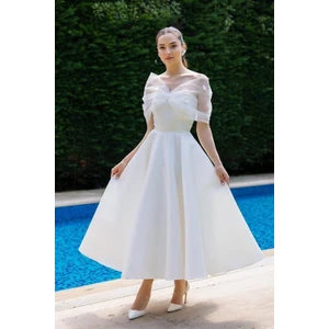 Çiçek Detaylı Tarlatanlı Saten Kiloş Abiye