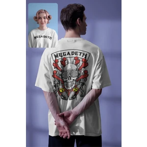 Unisex Kuru Kafalı Megadeth Sırt Baskılı Tişört, Oversize Rock Band Temalı T-Shirt