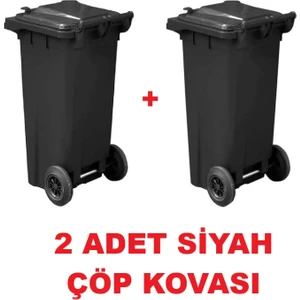 2 Adet Çöp Kovası Kapaklı Tutma Saplı Özel Çöp Konteyneri 120 Lt ( Siyah ) Büyük Boy 2 Adet