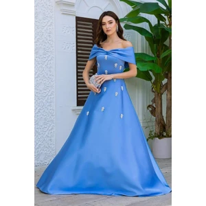 Madonnayakataş Detaylı Kiloş Uzunsaten Abiye