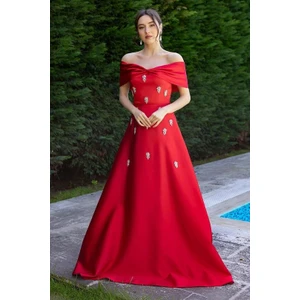 Madonnayakataş Detaylı Kiloş Uzunsaten Abiye