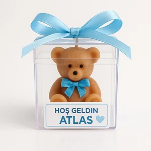 Hoş Geldin Bebek Ayıcık Mum Hediyelik – Erkek Bebek – Mavi Kurdele – Mevlid – Baby Shower – El Yapımı (10–30 Adet)