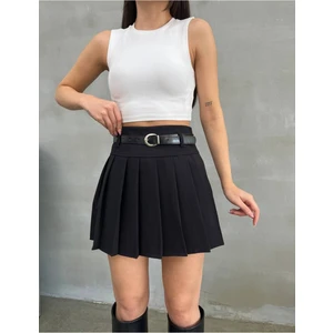 Kadın Dokuma Kumaş Pileli Kemerli Etek – Astarlı, Mini Boy, Modern ve Şık Tasarım