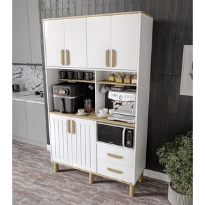 Sirius Kahve Köşesi 6 Kapaklı 2 Çekmeceli ve Çok Amaçlı Dolap Tamamı Mdf Beyaz Flora