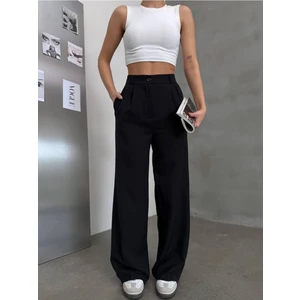 Kadın Arkası Lastikli Dabıl Kumaş Palazzo Pantolon – Yüksek Bel, Bol Paça, Rahat ve Şık