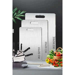 Paslanmaz Çelik Kesme Tahtası 3 Farklı Boy Hijyenik Antibakteriyel Kırılmaz Sağlıklı