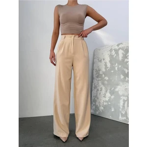 Kadın Arkası Lastikli Dabıl Kumaş Palazzo Pantolon – Yüksek Bel, Bol Paça, Rahat ve Şık