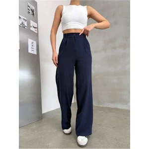 Kadın Arkası Lastikli Dabıl Kumaş Palazzo Pantolon – Yüksek Bel, Bol Paça, Rahat ve Şık