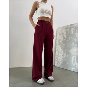 Kadın Arkası Lastikli Dabıl Kumaş Palazzo Pantolon – Yüksek Bel, Bol Paça, Rahat ve Şık