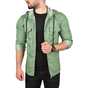 Kapüşonlu Cepli Slim Fit Likralı Kot Gömlek 2300396