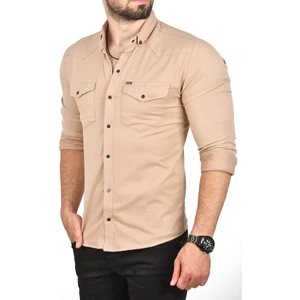 Slim Fit Dar Kesim Pamuklu Spor Gömlek Çıtçıtlı Likralı Gabardin Gömlek 2300421