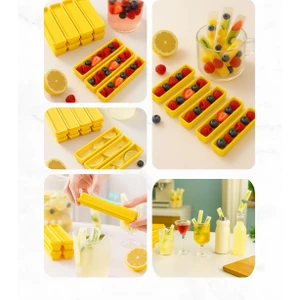 6 Adet Dikdörtgen Kapaklı Çubuk Şekilli Silikon Buz Kalıbı Kahve Kokteyl Içecek Sunum Buzluk 13 cm