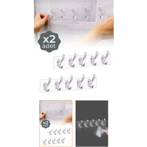 Şeffaf Askı Yapışkanlı 5'li Askılık Kapı Duvar Askısı
