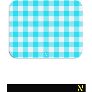 Turkuaz Ekose Pötikare Desenli Ergonomik Mouse Pad - 23 x 19 cm - Kaymaz Taban Ev ve Ofis Kullanımı Fare Altlığı Mousepad