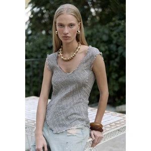 Veilinas Asimetrik Kahve Keten Crop