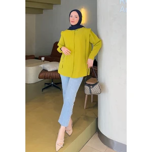 Omuz Vatka Detaylı Tesettür Gömlek Yağ Yeşili