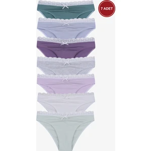 Kadın Ön Bel Dantelli Büzgülü ve Fiyonk Detaylı Lastikli Külot 7'li