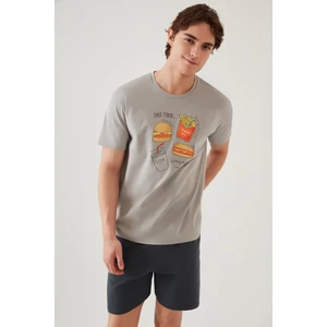 Erkek Pamuklu Baskı Detaylı Şort Takımı