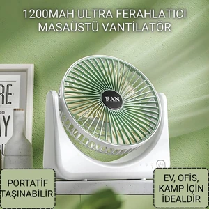1200MAH Ultra Ferahlatıcı Masaüstü Vantilatör, Portatif, Taşınabilir Hafif Fan, Ofis, Ev Için Mini Fan