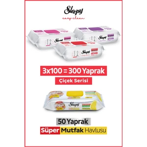 Easy Clean Çiçek Serisi&limon Yağlı Süper Mutfak Yüzey Temizlik HAVLUSU&MENDILI(3X100+50)