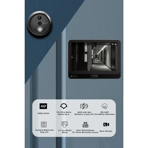 Ezvız Hp4 Wi-Fi Akıllı Kapı Dürbünü ve Görüntüleyici –Akıllı Kapı Deliği Kamerası -4.3” Renkli Ekranlı, 2 Mp Kamera, 4600 mAh Batarya, Gece Görüşü, Iki Yönlü Sesli, Micro SD Destekli | Fynix Teknoloji