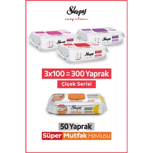 Easy Clean Çiçek Serisi&portakal Yağlı Süper Mutfak Yüzey Temizlik HAVLUSU&MENDILI(3X100+50)