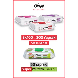 Easy Clean Çiçek Serisi&bergamot Yağlı Süper Mutfak Yüzey Temizlik HAVLUSU&MENDILI(3X100+50)