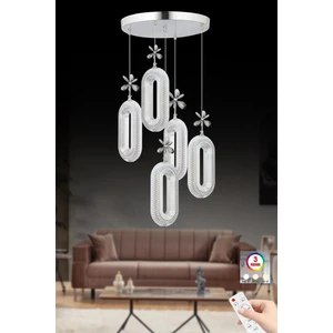Alfa LED 5'li Gümüş Kumandalı 3 Renk Ledli Kristal Taşlı Modern LED Avize