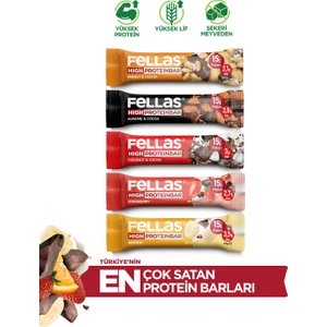 Yüksek Protein Bar 5'li Deneme Paketi - Hindistan Cevizli, Badem Kakaolu, Yer Fıstıklı, Muzlu ve Çilekli Yüksek Protein Bar