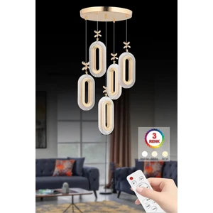 Alfa LED 5'li Gold Kumandalı 3 Renk Ledli Kristal Taşlı Modern LED Avize
