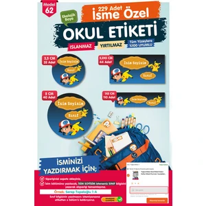 Tuğset Etiket Okul Etiketi Pikachu Kalem Defter Etiketi Özel Isim Yazılabilen Etiket Seti - Isim ETIKETI-T574-OE62