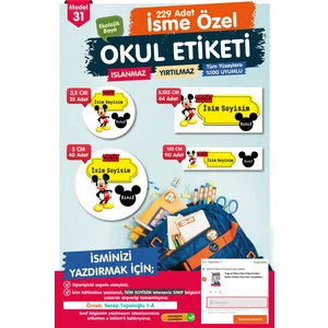 Tuğset Etiket Okul Etiketi Mickey Mouse Kalem Defter Etiketi Özel Isim Yazılabilen Etiket Seti - Isim ETIKETI-T560-OE31